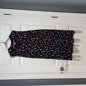 Vince Camuto Black Sleeveless Shift Dress with Coral and White Dot Print